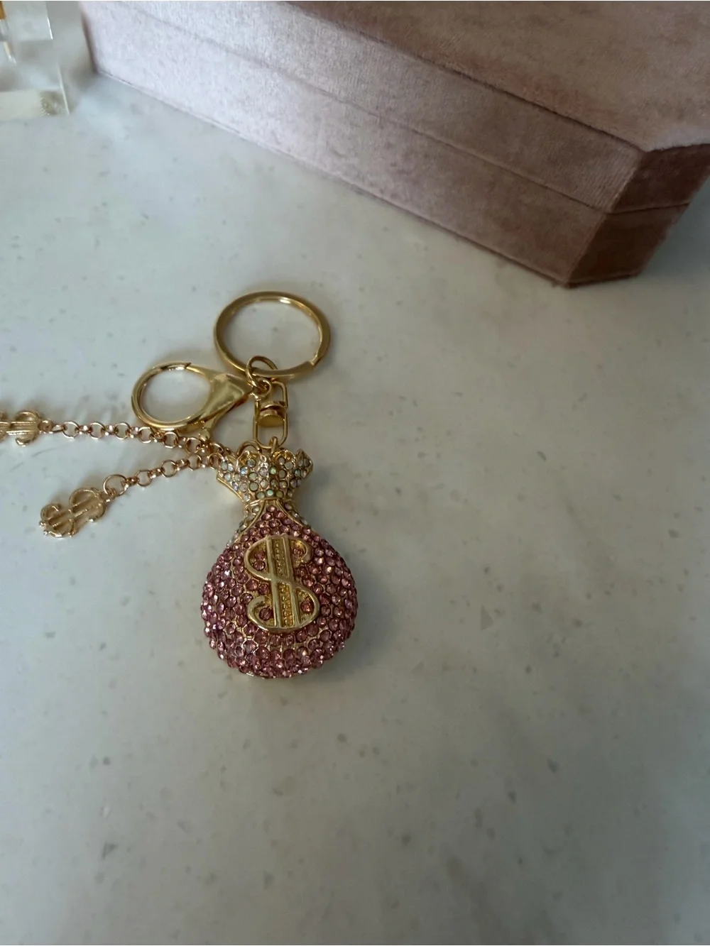 Sparkling Pink Money Bag Keychain Bag Charm NWOT